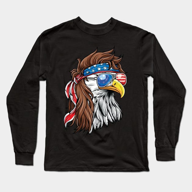 Patriotic Bald Eagle Mullet USA American Flag 4th of July Long Sleeve T-Shirt by Pennelli Studio